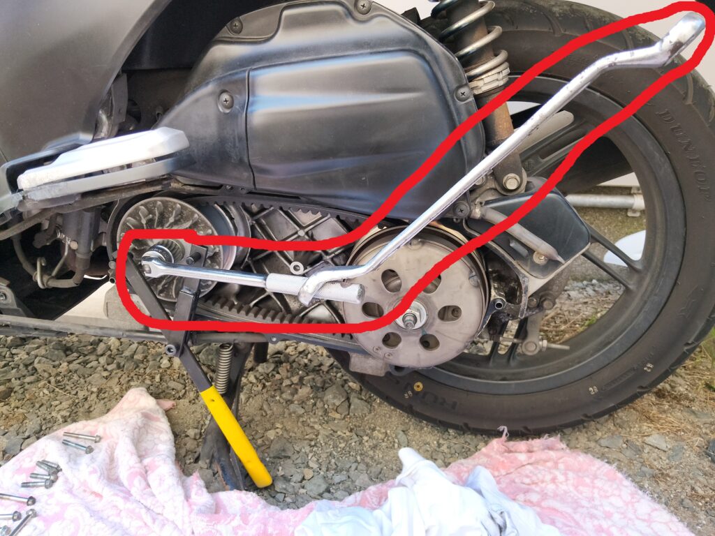 メガネレンチで延長したスピンナハンドル